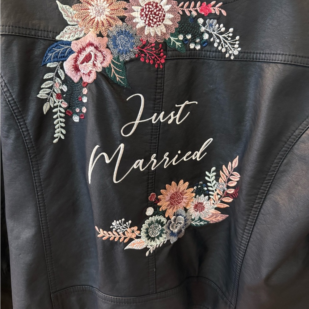 Embroidered Black Leather Jacket
